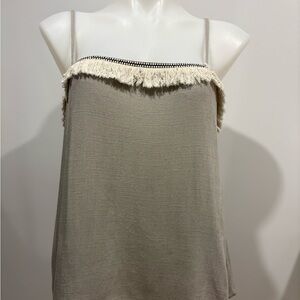 Lost in Lunar-Fringed Spaghetti-Strap Tank Top in Taupe